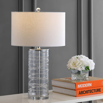 Cole 27.5" Modern Fused Glass Cylinder LED Table Lamp - JONATHAN Y